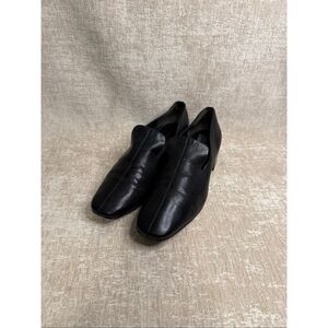 Via Spiga Women's Leather Stacked Heel Slip-on Loafer Shoes Black Size 8.5